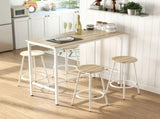 5 Piece Bar Table Set for 4 with Stools, Metal Frame, Footrest for Kitchen Natural Wood T3398P554304