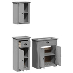 ZNTS 3 Piece Bathroom Furniture Set BODO Grey Solid Wood Pine 3307649