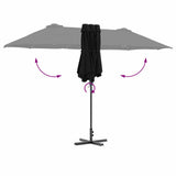 Garden Parasol Black 370 x 197 x 239 cm Polyester and Aluminium 42003371