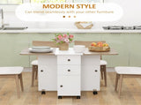 Multi-Storage Six-Person Drop Leaf Dining Table - Oak and White T3398P343518