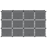 Storage Cube Organiser with 12 Cubes and Doors Black PP 4019578