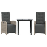 3 Piece Bistro Set with Cushions Light Grey Poly Rattan 3212605