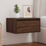 ZNTS Wall-mounted Bedside Cabinet with LED Lights Brown Oak 860223