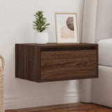 ZNTS Wall-mounted Bedside Cabinet with LED Lights Brown Oak 860223