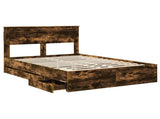 Bed Frame with Drawer Smoked Oak 140 x 190 cm Engineer Wood 3409846