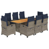 9 Piece Garden Dining Set with Cushions Grey Poly Rattan 3212720