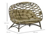 2 Seater Egg Chair Outdoor, Folding Weave Garden Furniture Chair with Cushion, Cup Pockets - Khaki T3398P328387