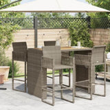 ZNTS Garden Bar Table with Acacia Wood Top Grey 145x80x110 cm Poly Rattan 368699