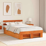 Bed Frame with Headboard Wax Brown 135 x 190 cm Solid Pine Wood 3382285