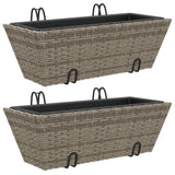 ZNTS Planters with hooks 2 pcs Grey Poly Rattan 366400