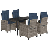 5 Piece Garden Dining Set with Cushions Grey Poly Rattan 3212865
