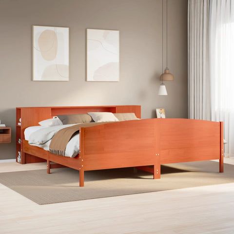 ZNTS Bookcase Bed without Mattress Wax Brown 200x200cm Solid Wood Pine 3323055