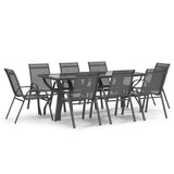 9 Piece Garden Dining Set Grey and Black 3095976