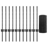 Euro Fence with Post 25 x 0.6 m PVC-Coated Steel Grey Mesh 3336095