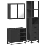 ZNTS 3 Piece Bathroom Furniture Set Black Engineered Wood 3301145