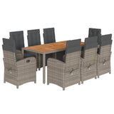 9 Piece Garden Dining Set with Cushions Grey Poly Rattan 3212485