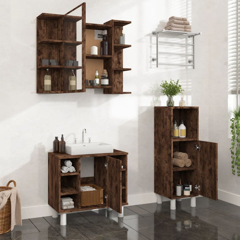 ZNTS 3 Piece Bathroom Cabinet Set Smoked Oak Engineered Wood 3187609