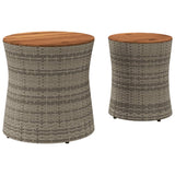 Garden Side Tables 2 pcs with Wooden Top Grey Poly Rattan 366289