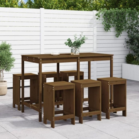 7 Piece Garden Bar Set Honey Brown Solid Wood Pine 3157754