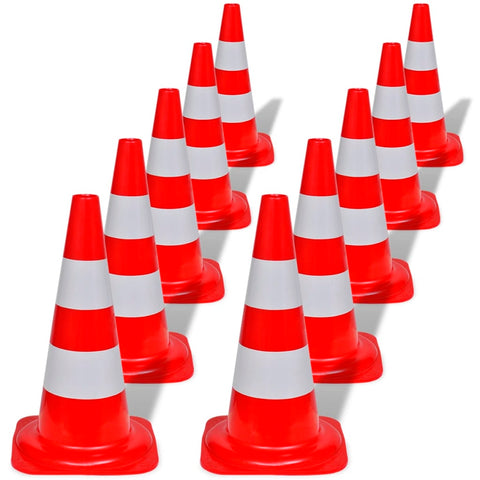 10 Reflective Traffic Cones Red and White 50 cm 141818