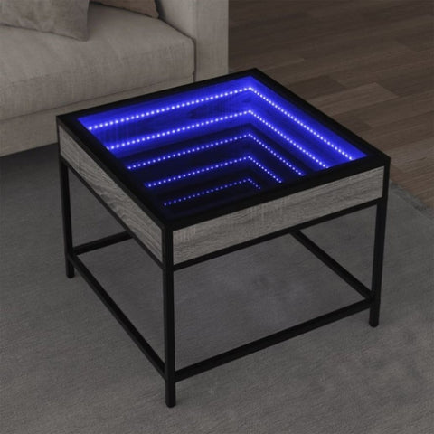 ZNTS Coffee Table with Infinity LED Grey Sonoma 50x50x41 cm 847680