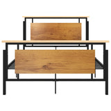 Bed Frame Black Solid oak wood, powder-coated metal, MDF Double 324871
