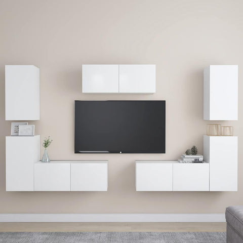 7 Piece TV Cabinet Set White Engineered Wood 3078672