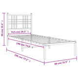 Metal Bed Frame without Mattress with Headboard White 75x190cm 376363