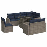 9 Piece Garden Sofa Set with Cushions Grey Poly Rattan Acacia 3326342