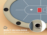 8 Player Folding Poker Table, with Cup Holders, Cushioning Edge, Brown and Blue T3398P377382