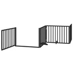 Dog Gate with Door Foldable 8 Panels Black 640 cm Poplar Wood 3155570