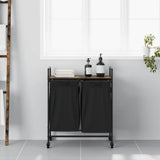 Laundry Basket 2 Compartments with Wheels Smoked Oak 859097