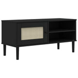 TV Cabinet SENJA Rattan Look Black 106x40x49cm Solid Wood Pine 358042
