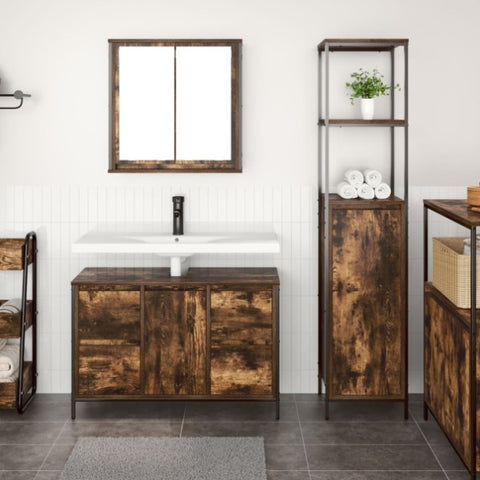 ZNTS 2-Piece Bathroom Furniture Set in Smoked Oak Engineered Wood 3328376