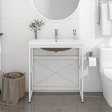 Bathroom Washbasin Frame with Built-in Basin White Iron 3101387
