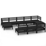 10 Piece Garden Lounge Set Black Solid Wood Pine 3083368