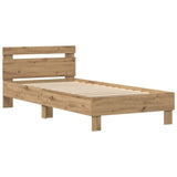 Bed Frame with LED Artisan Oak 90 x 200 cm Engineered Wood 863796