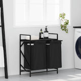 Laundry Basket 2 Compartments with Shelf Black Oak 859065