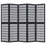 ZNTS Room Divider 5 Panels Black Solid Wood Paulownia 358773