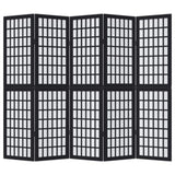 ZNTS Room Divider 5 Panels Black Solid Wood Paulownia 358773