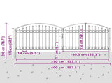 Fence Gate ASSEN 401 x 200 cm Steel Grey Lockable 42008943