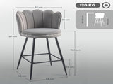 Set of Two Velvet-Feel Lotus Bar Stools - Grey T3398P377907