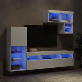 6 Piece TV Wall Units with LED White Engineered Wood 3216732