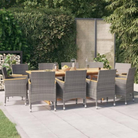 ZNTS 11 Piece Garden Dining Set with Cushions Grey 3103591