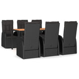 7 Piece Garden Dining Set Black Poly Rattan&Solid Wood Acacia 3157637