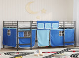 Kids'Loft Bed Frame with Curtains Black and Blue 90 x 200 cm 42020797