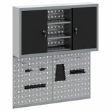 Tool Cabinet Set with Shelf 3 pcs Black Powder-Coated Steel 3321404