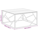 ZNTS Coffee Table Silver Stainless Steel and Tempered Glass 349953