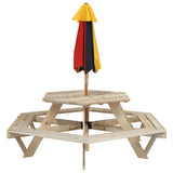 Picnic Table for 6 Kids with Umbrella Hexagon Solid Wood Fir 3281625