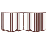 Dog Gate with Door Foldable 4 Panels Brown 320 cm Poplar Wood 352203